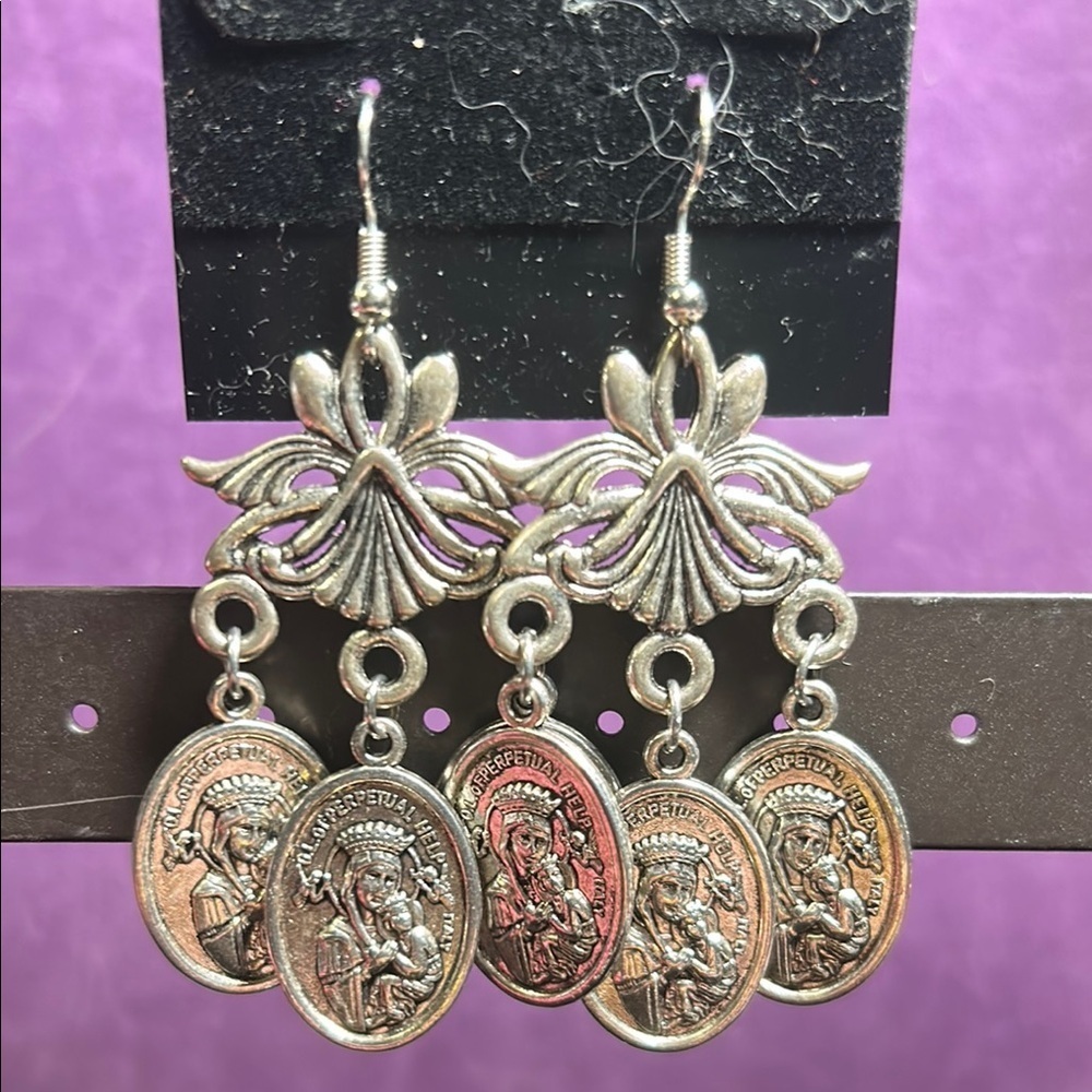 Silver Saints Medallion Elegant Earrings